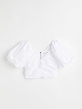 H&M White Cropped Puff Sleeve Top